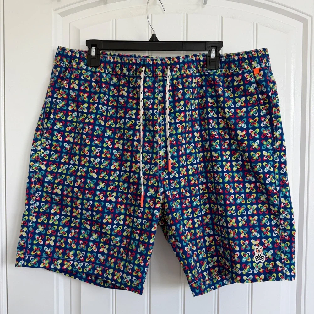 Psycho Bunny Psychedelic Multi Color Print Swim Shorts Men's XXL